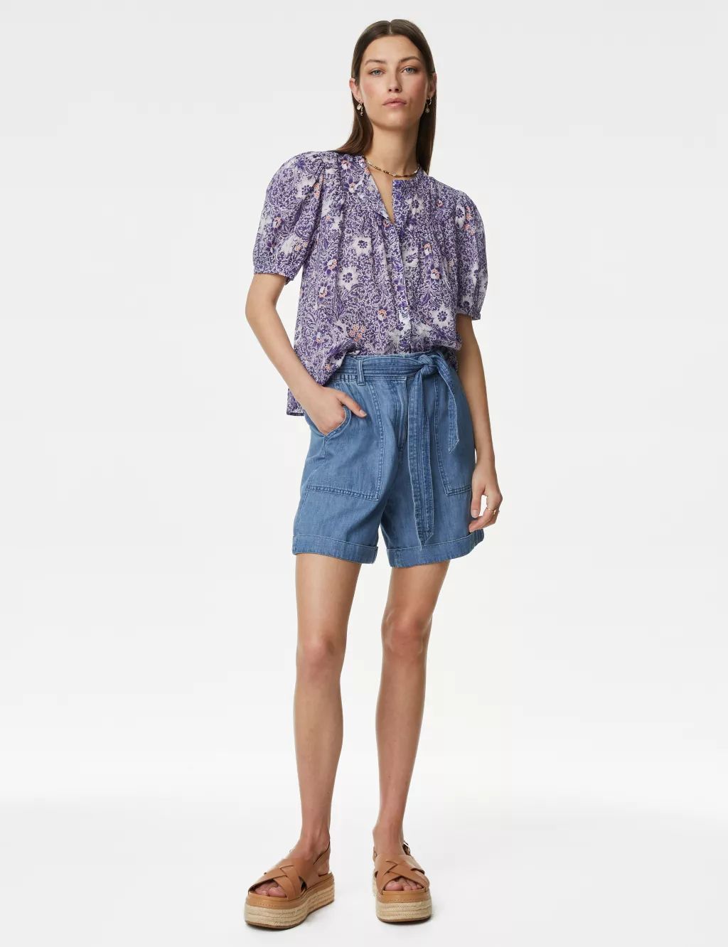 Pure Cotton Printed Short Sleeve Blouse | Marks & Spencer (UK)