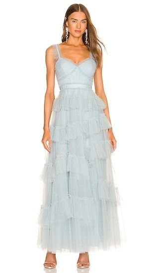Tiered Ruffle Gown in Haze | Revolve Clothing (Global)