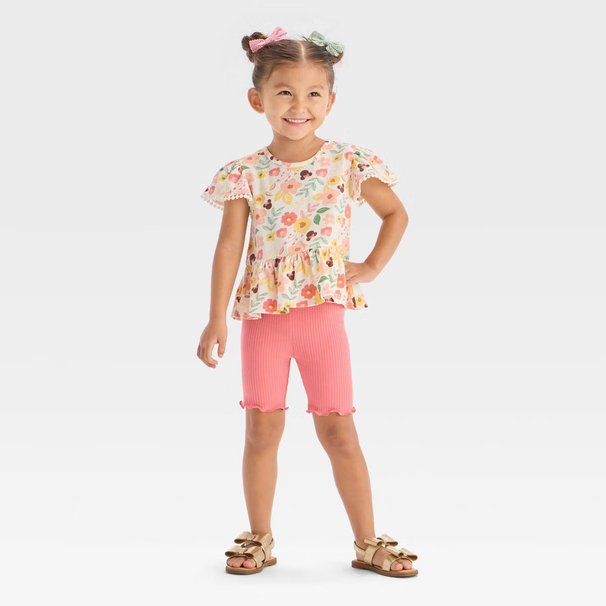 Toddler Girls' 2pc Disney Minnie Mouse Peplum Top & Biker Shorts Set - Pink | Target
