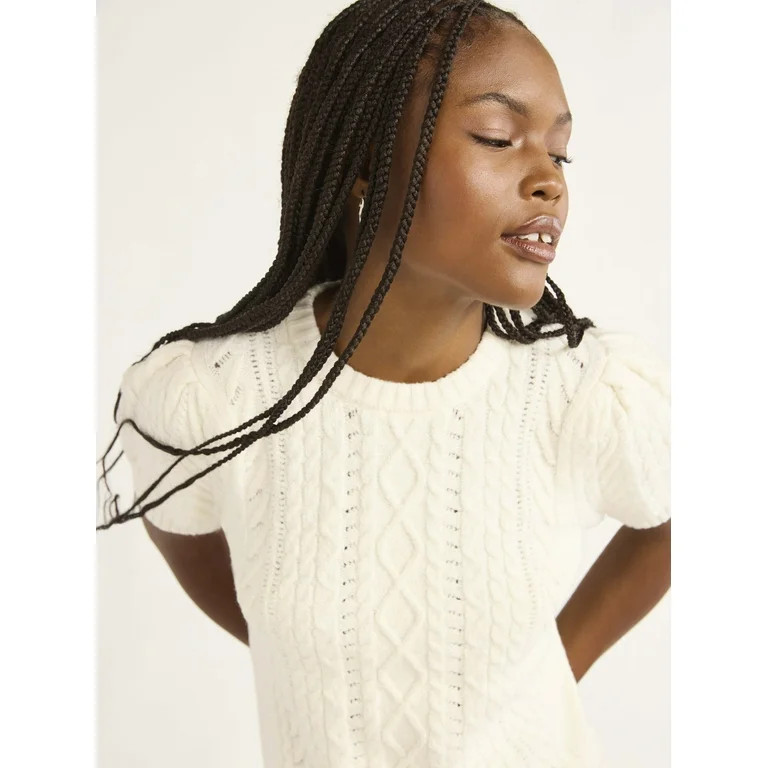 Free Assembly Women's Cable Knit Sweater with Short Puff Sleeves, Sizes XS-XXL | Walmart (US)
