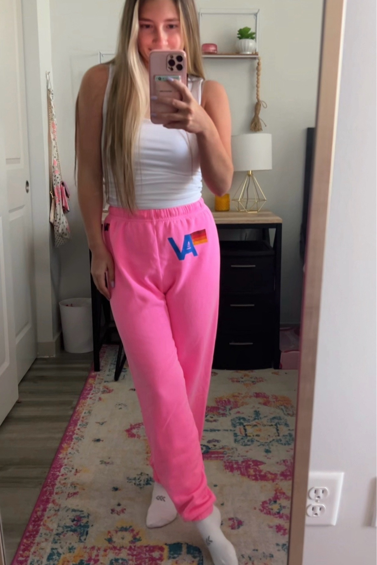 neon pink aviator nation sweatpants! they’re worth it i promise!!!  i wear size small