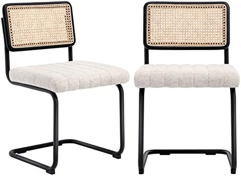 ONEVOG Mid-Century Modern Dining Chair, Natural Mesh Rattan Backrest, Upholstered Fabrics Seat, Armless Chairs with Metal Legs for Home Kitchen Dining Room, Set of 2, Beige | Amazon (US)