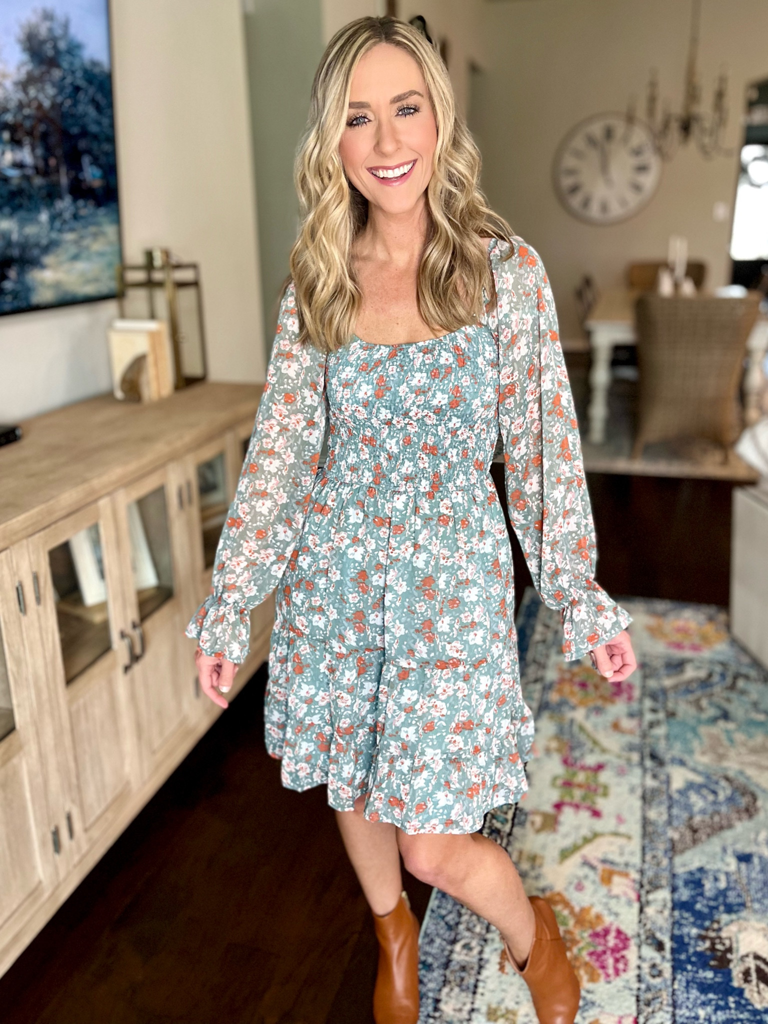 Smoked long sleeve floral dress. Wearing a small & available in five prints. 

#LTKSeasonal #LTKstyletip #LTKtravel