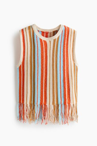 H & M - Fringe-Trimmed Knit Top - Orange/Striped | H&M (US + CA)