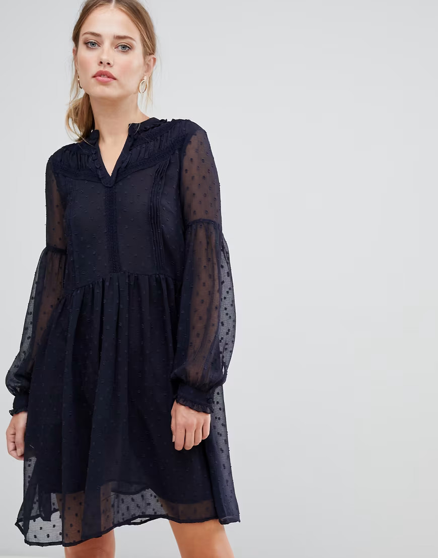 Y.A.S Luna sheer dotty mesh dress-Navy | ASOS (Global)
