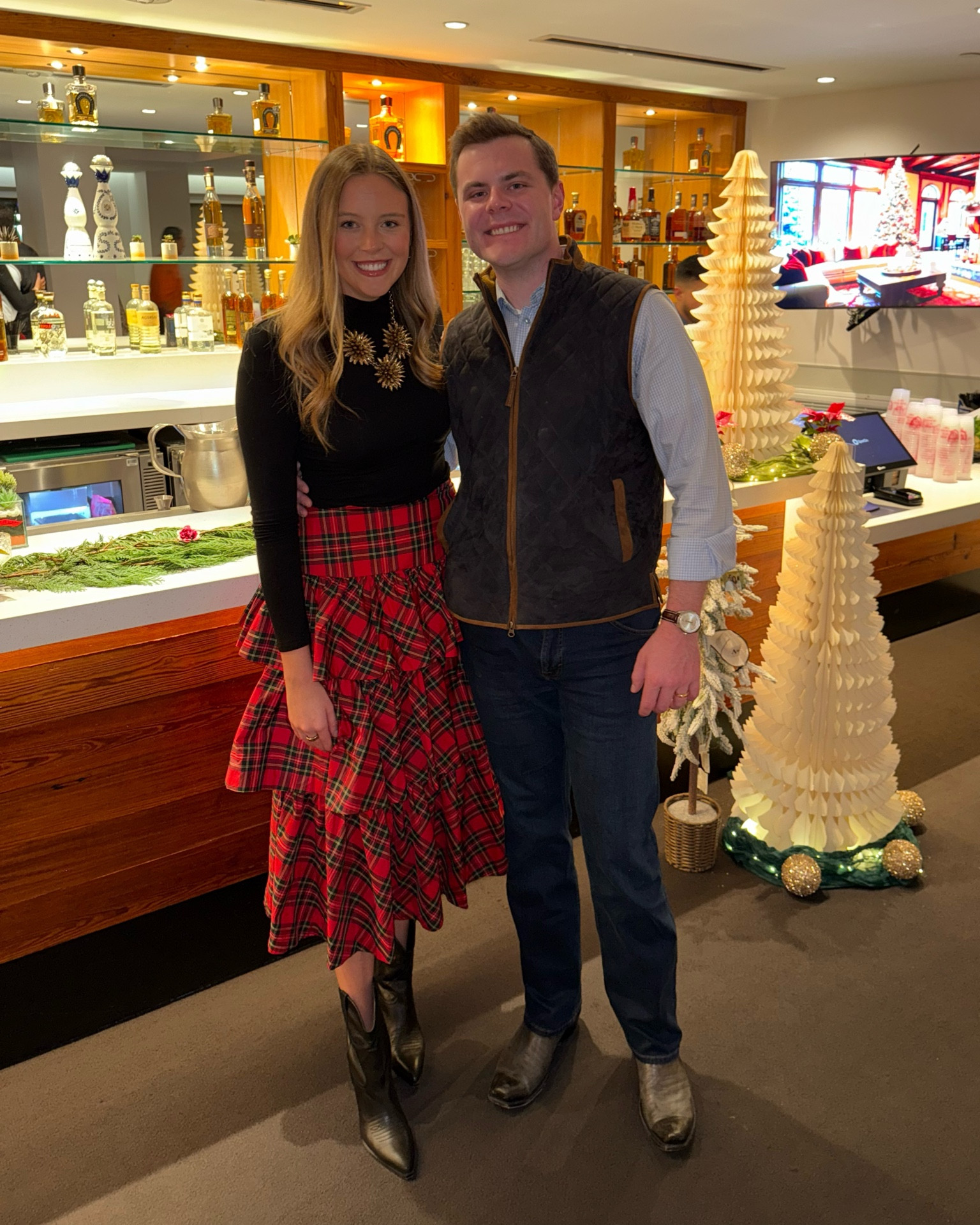 Christmas party outfit, Christmas outfit, holiday party outfit, Christmas plaid, tiered skirtt
my necklace is old, quite literally from 7th grade lol

#LTKParties #LTKSeasonal #LTKHoliday