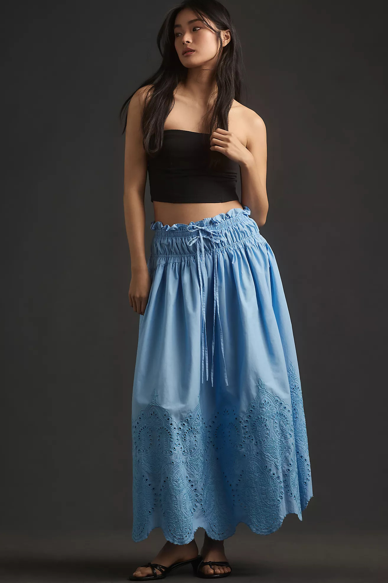 Moon River Eyelet Midi Skirt | Anthropologie (US)