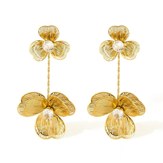 SKQIT 14K Gold Plated Flower Dangle Tassel Earrings for Women, Exaggerated Large Floral Drop Stat... | Walmart (US)