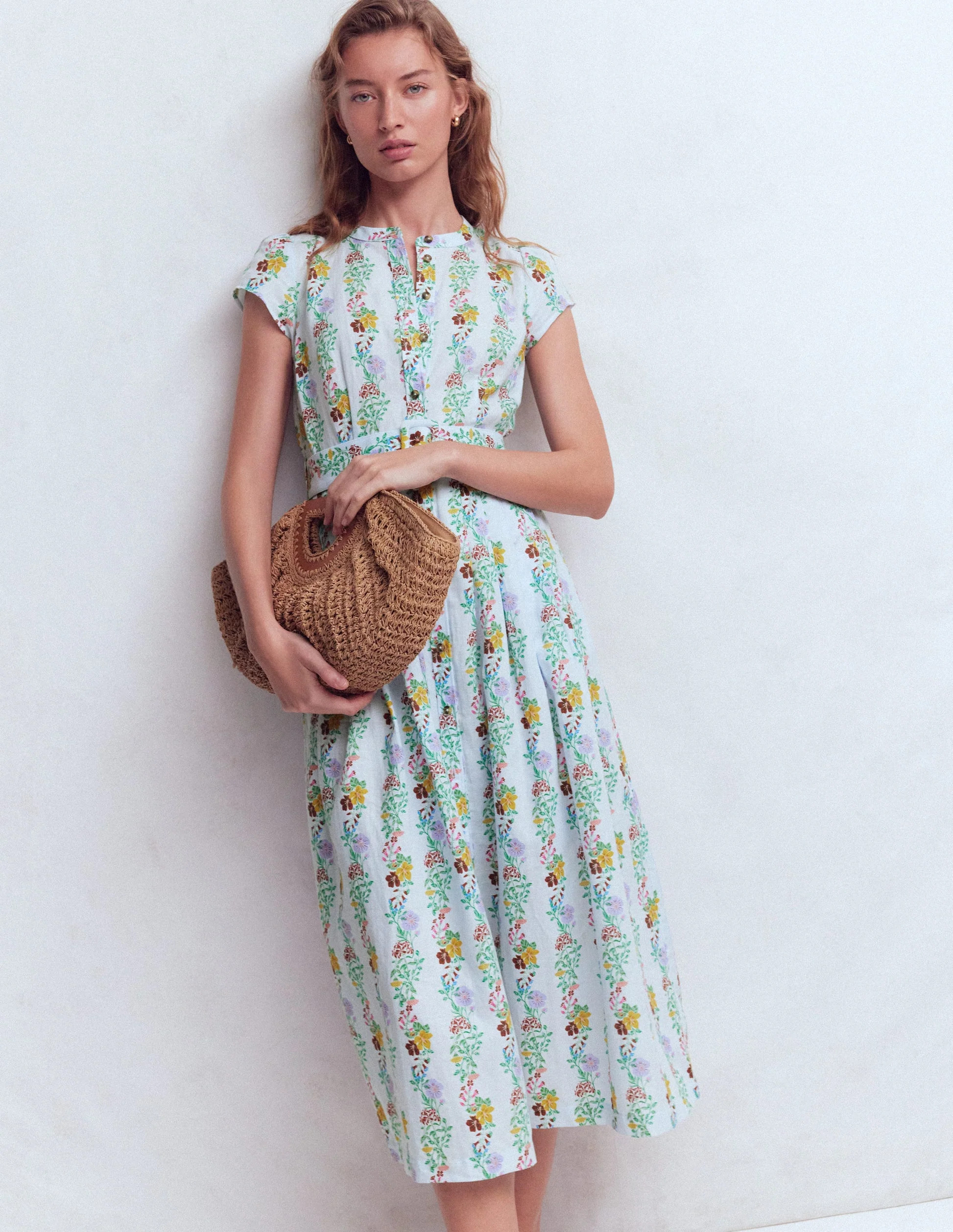 Arabella Linen Blend Dress-Ice Cube Blue, Blossom Trail | Boden (US)