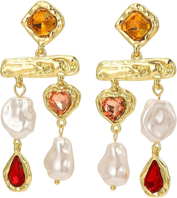 HETICA Gold Pearl Drop Dangle Earrings for Women, Baroque White Big Pearl Drop Earrings Engaged W... | Amazon (US)