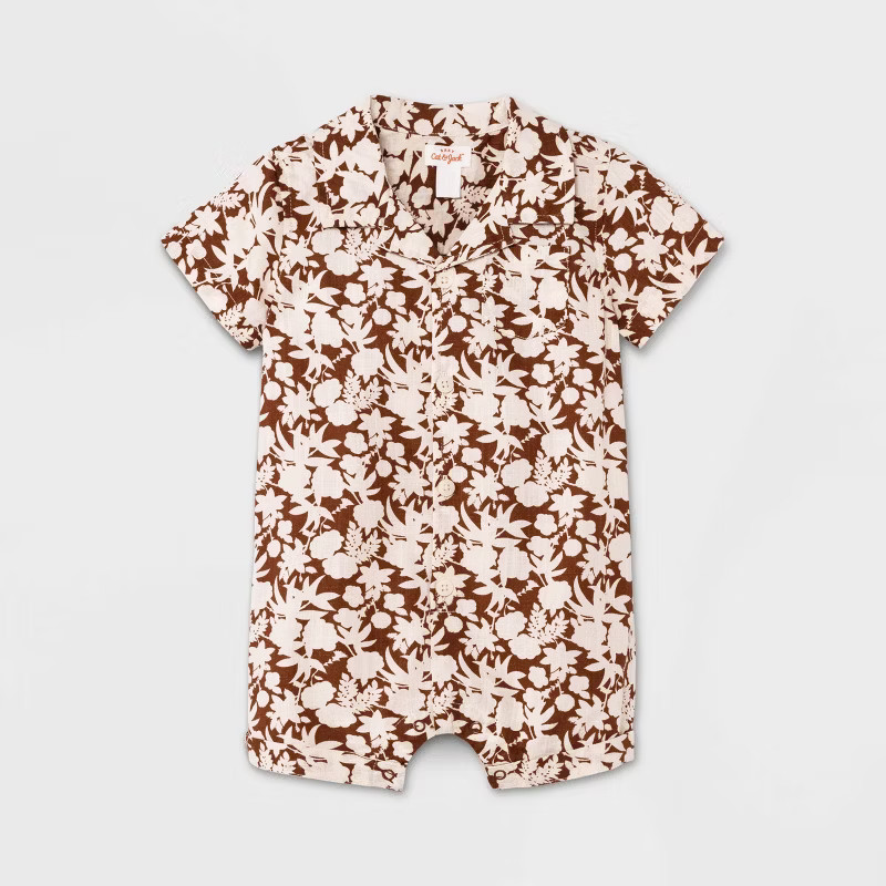 Baby Boys' Floral Romper - Cat & Jack™ Brown | Target