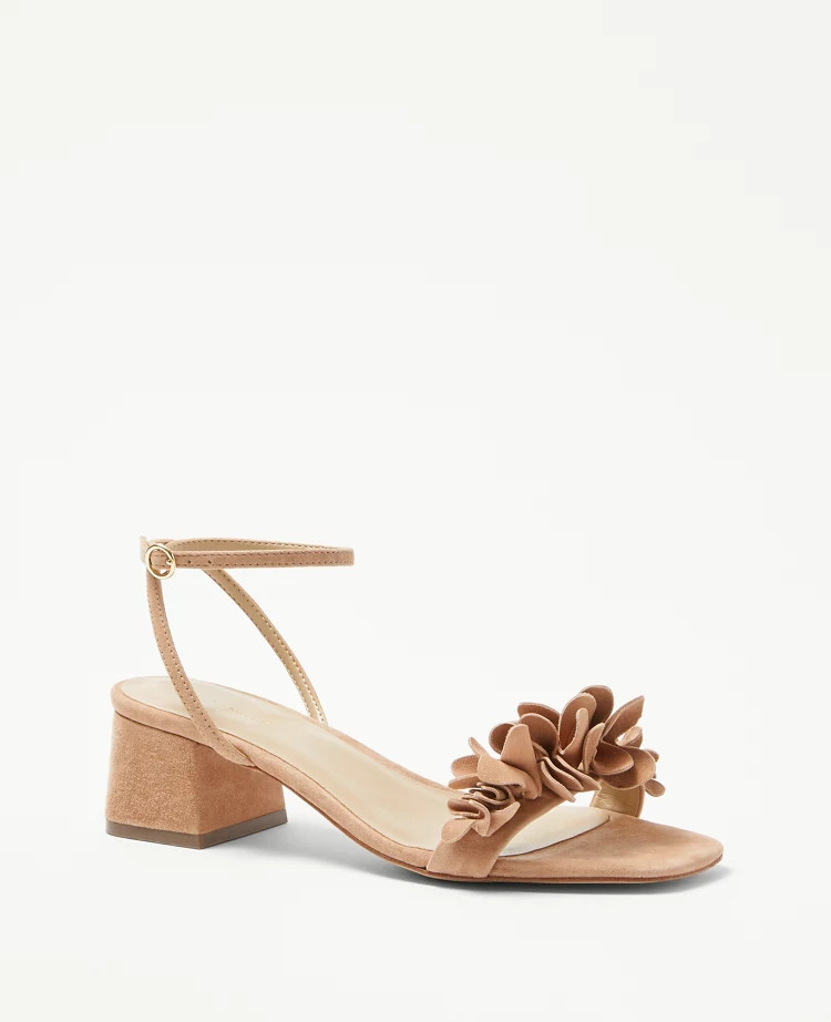 Petaled Suede Block Heel Sandals | Ann Taylor (US)
