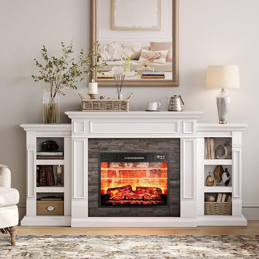 Naice 72" Electric Fireplace with Mantel and Cabinets, Fireplace TV Stand for Living Room Bedroom... | Amazon (US)