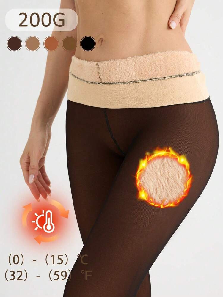220g Fleece Lined Tights High Waist Fake Translucent Pantyhose Plush And Thick Warm Leggings With A Variety Of Transparent Colors Suitable For People Of Different Skin Colors. 6 Sizes Suitable For European And American Plus-Size Tall People | SHEIN