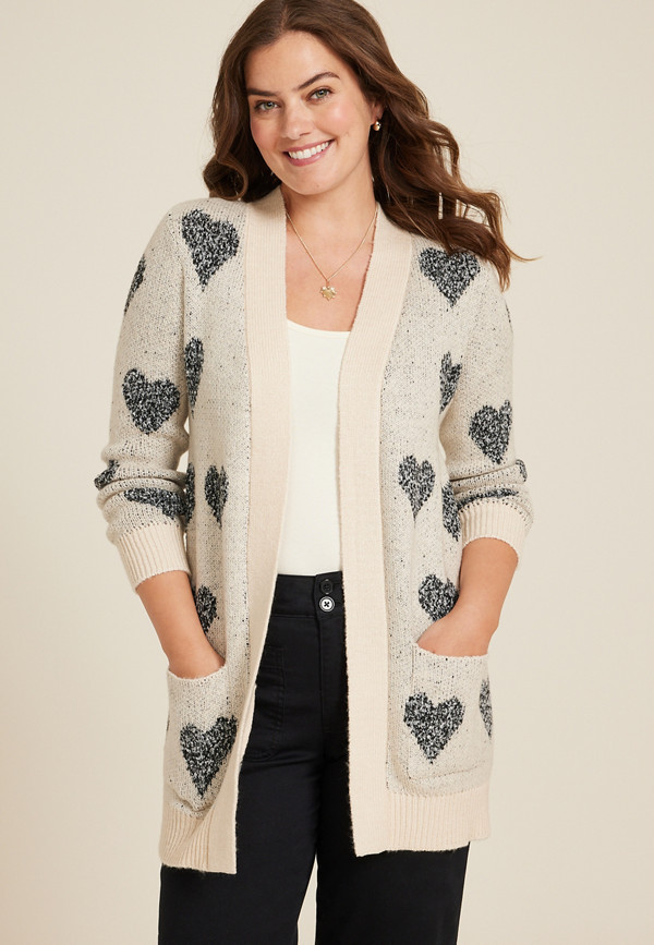 Heart Open Front Pocket Cardigan | Maurices