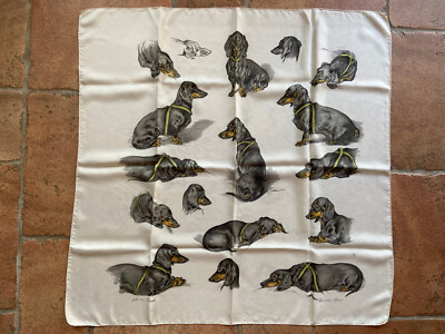 Hermès silk scarf entitled Les Bassets dachshunds / 90 / Xavier de Poret 1956 | eBay US