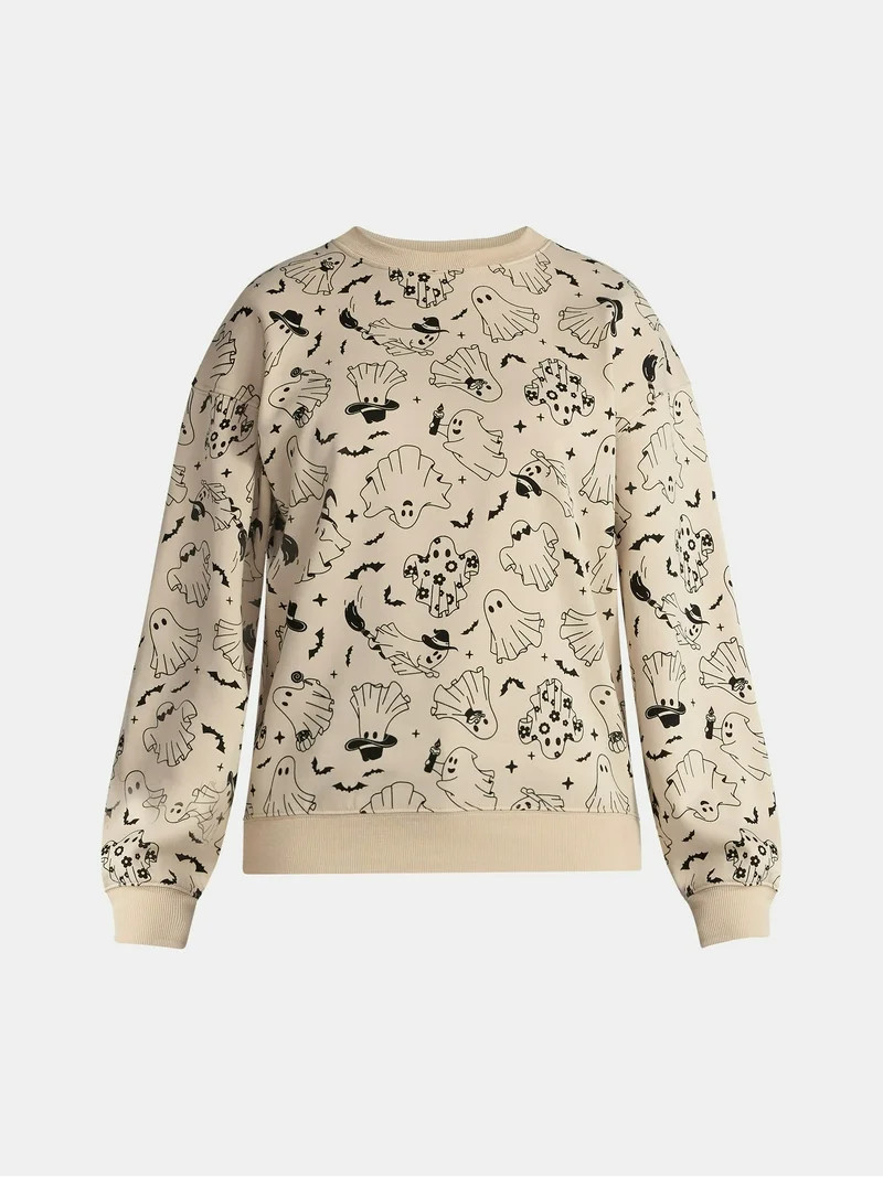 Halloween Women's Happy Ghost Graphic Print Sweatshirt with Long Sleeves, Sizes XXS-XXL | Walmart (US)