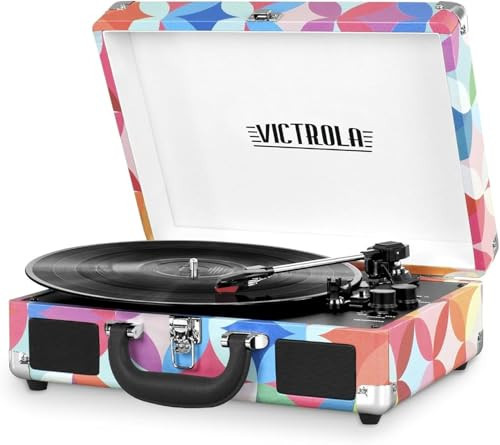 Victrola Journey Bluetooth Portable Suitcase Record Player ? with Built-in Speakers, 3 Speed Vinyl Record Player, RCA Out, Headphone Jack (GEO) | Amazon (US)
