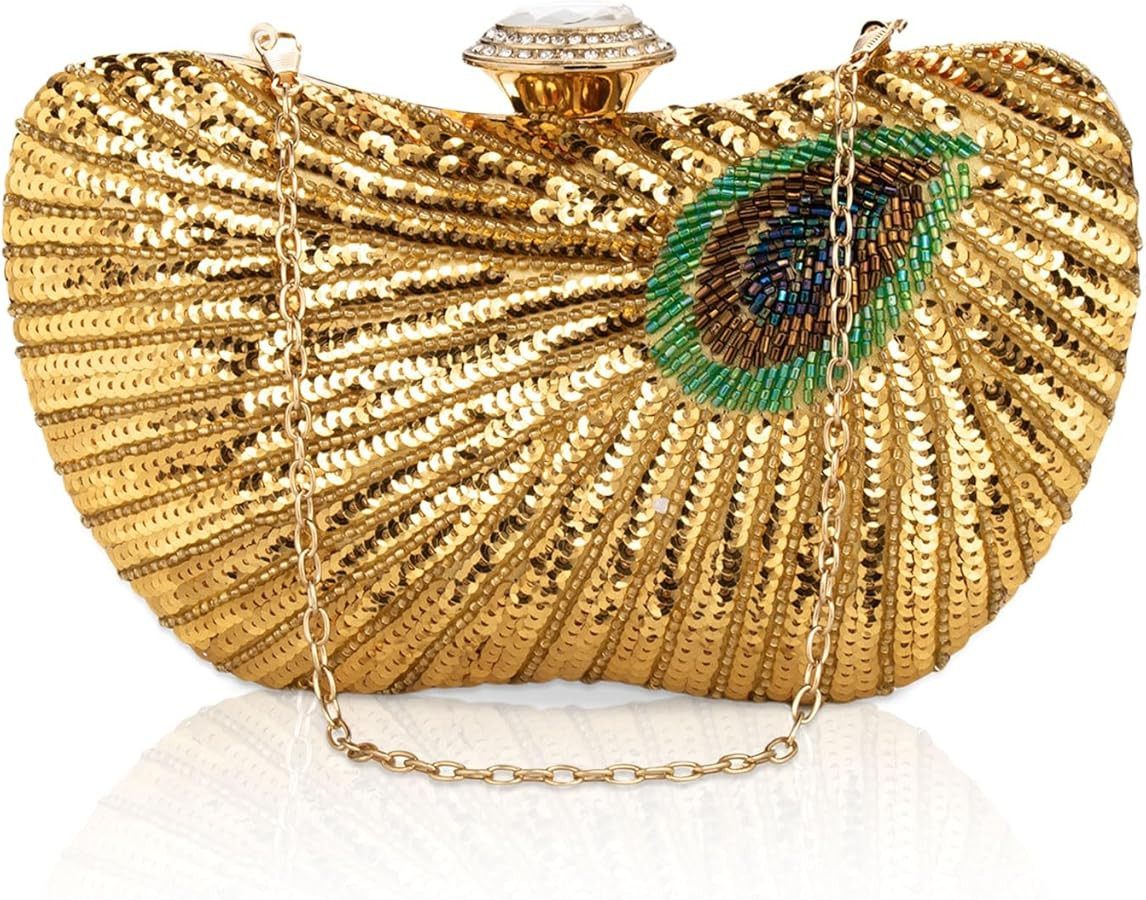 Peacock Clutch Purse Evening Handbags for Womens Vintage Crossbody Shoulder Bags Sequin Feather a... | Amazon (US)