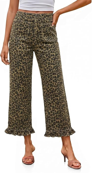 Cicy Bell Womens Cropped High Waisted Jeans Baggy Ruffle Wide Leg Capris | Amazon (US)