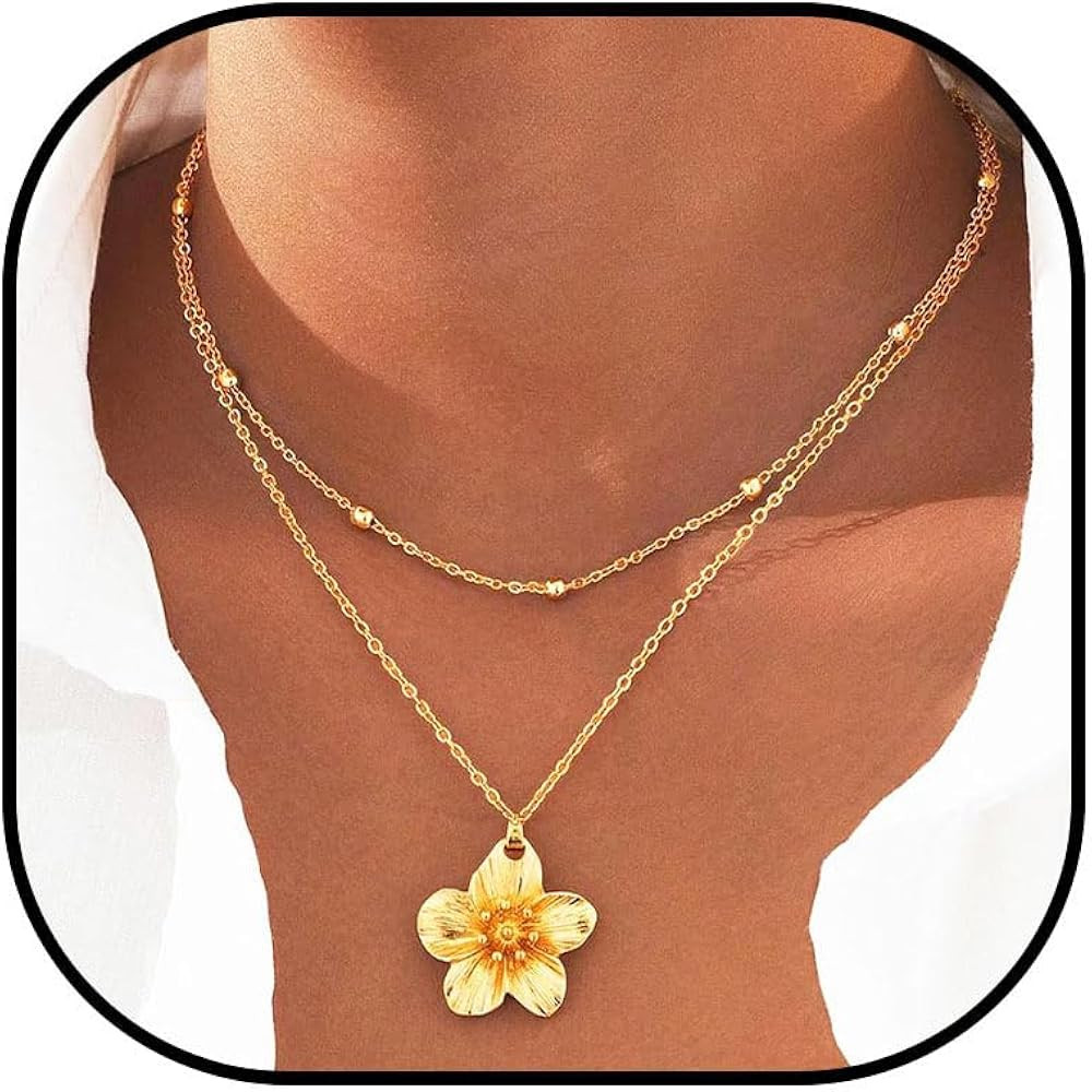 Gold Flower Necklace Layered Dainty Floral Pendant Necklaces Chain Accessories for Women | Amazon (US)