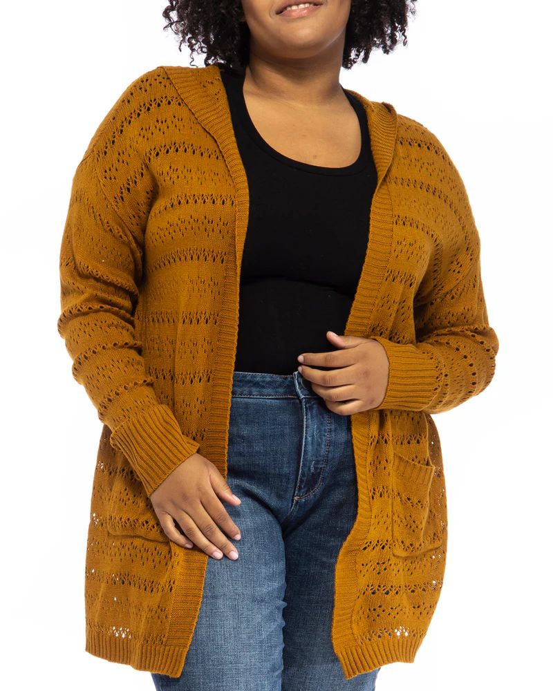 Plus Size Lacy Open Front Hooded Cardigan | Dia&Co | Dia&Co