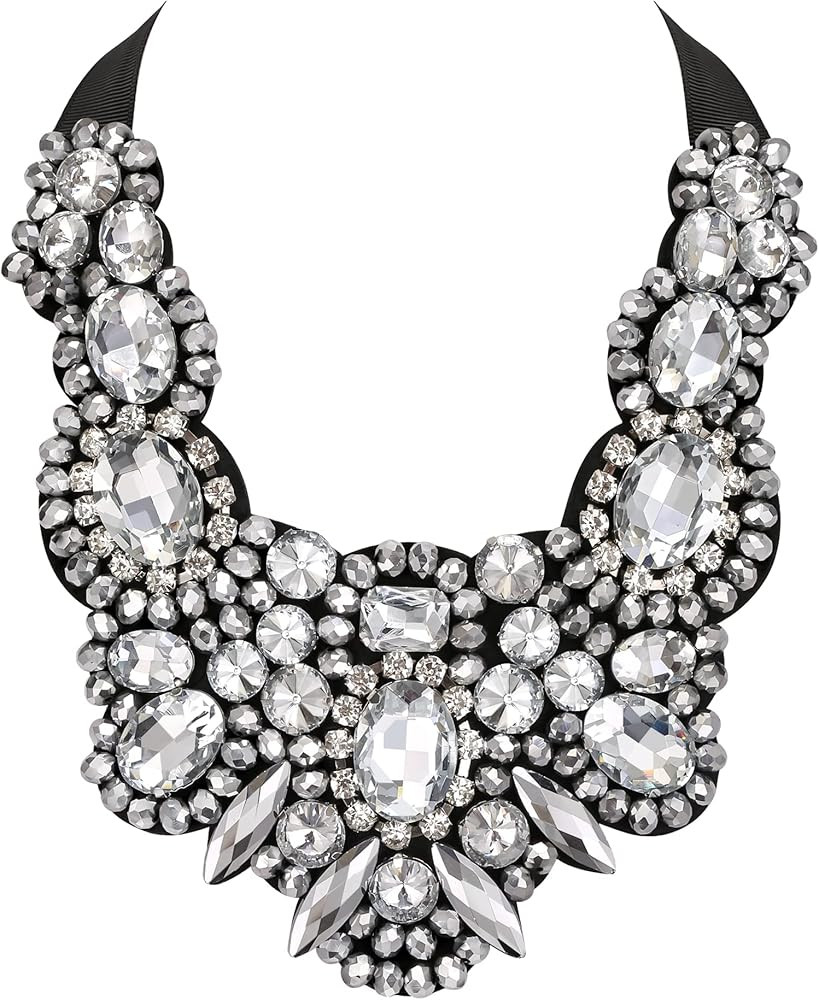 Flyonce Rhinestone Crystal Bib Chunky Collar Statement Necklace for Women Costume Jewelry | Amazon (US)
