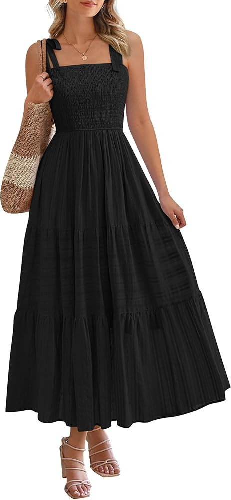 BTFBM Boho Maxi Dress Sleeveless Summer Dresses for Women 2026 Beach Vacation Smocked A Line Casu... | Amazon (US)