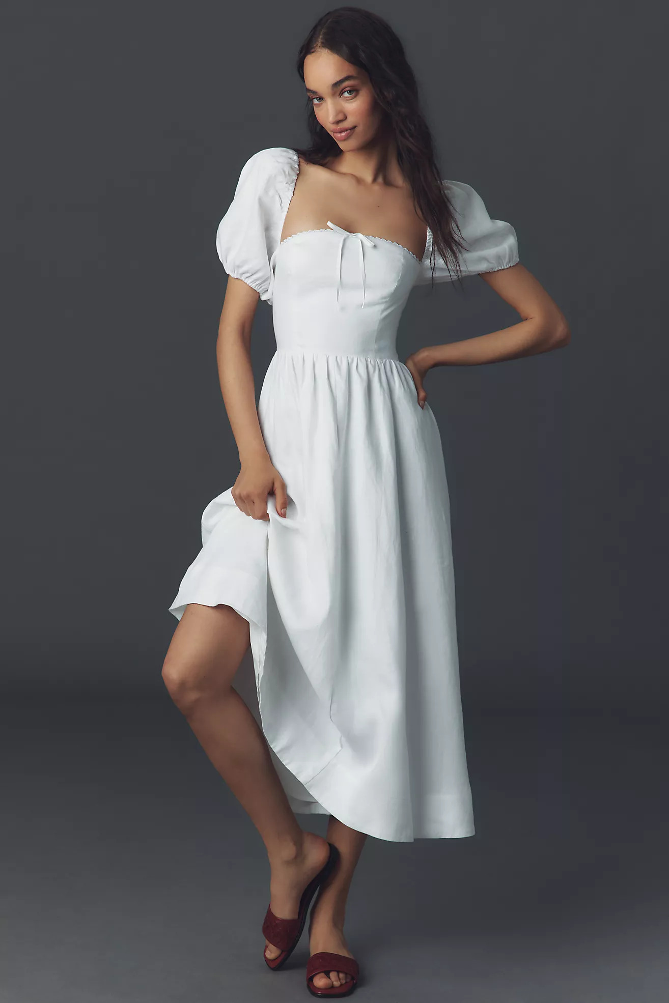 Reformation Marella Linen Puff-Sleeve Dress | Anthropologie (US)