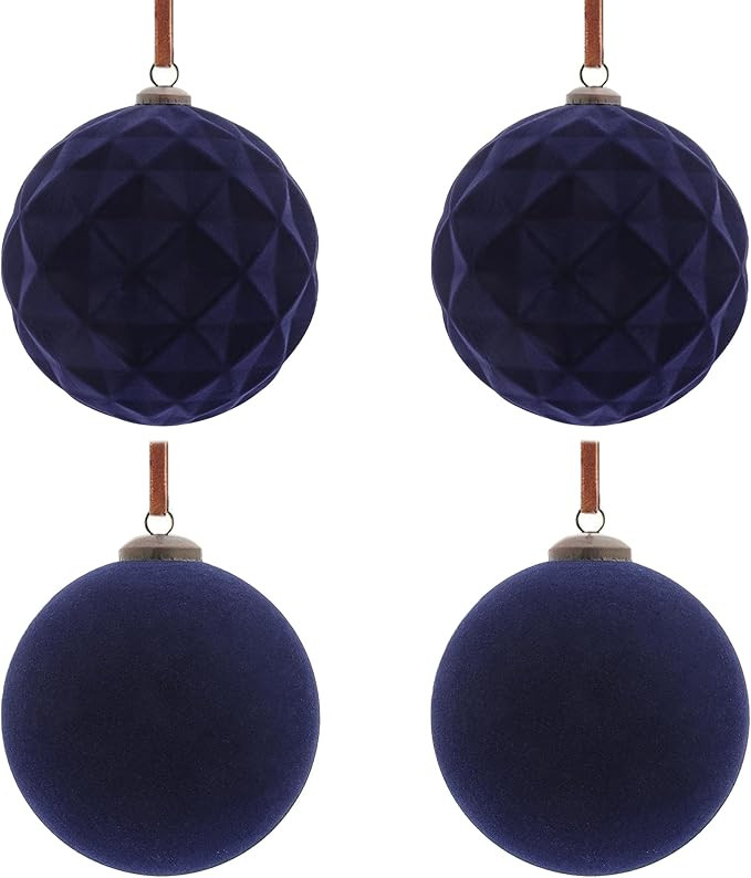 4Pcs Extra Large Velvet Christmas Ball Ornaments 6" Navy Blue Flocked Ornaments Set for Christmas... | Amazon (US)