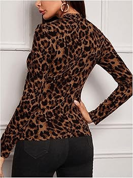 Floerns Women's Long Sleeve Mock Neck Slim Snakeskin T-Shirt Tops | Amazon (US)