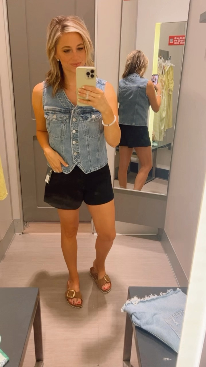 Hopping on the denim vest trend. Medium in vest and 6 in shorts. 🫶🏻

Denim vest, black shorts, target style, summer style, clothes, sandals, birkenstocks

#LTKSeasonal #LTKFindsUnder50 #LTKStyleTip