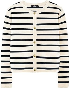 LILLUSORY Women's Casual Dressy Cardigan Sweaters Crew Neck Lady Jacket with Patch Pockets | Amazon (US)