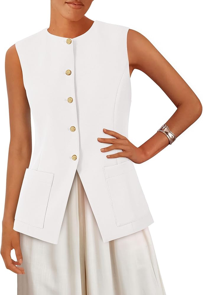 PRETTYGARDEN Women's Sleeveless Blazer Vest Summer 2025 Trendy Button Down Business Suit Vest Top... | Amazon (US)