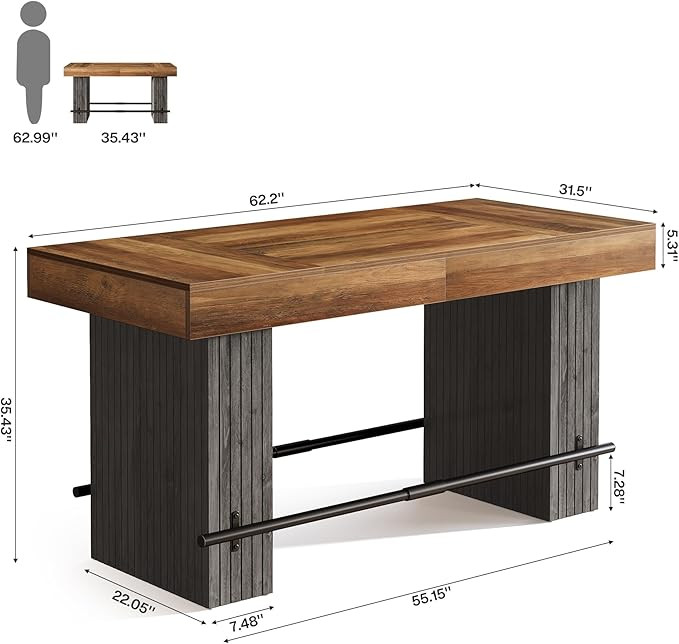 Tribesigns 63 Inch Bar Table, Industrial Counter Height Pub Dining Table, Rectangular Home Bar Un... | Amazon (CA)