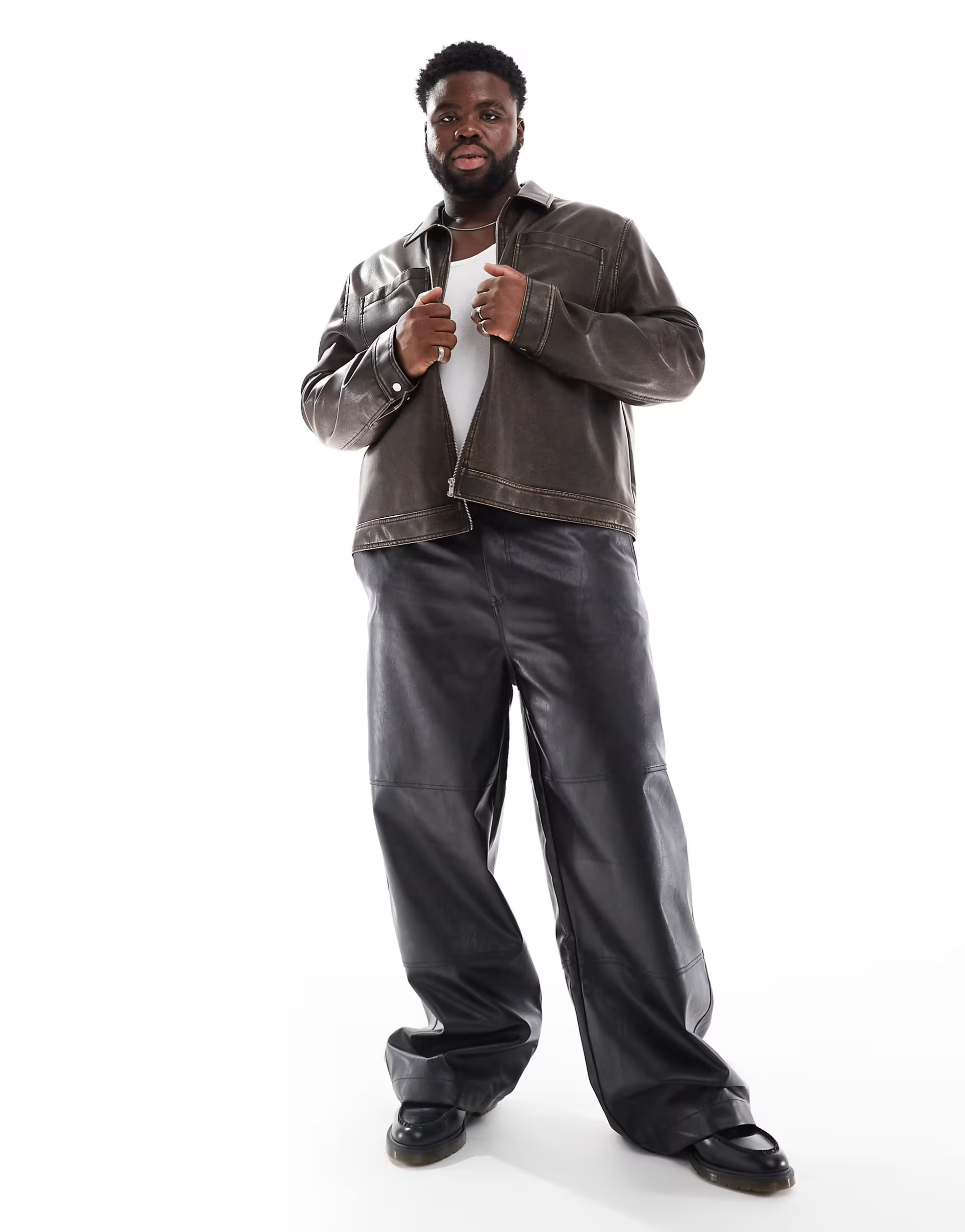 ASOS DESIGN leather look super baggy paneled leg pants in black | ASOS | ASOS (Global)