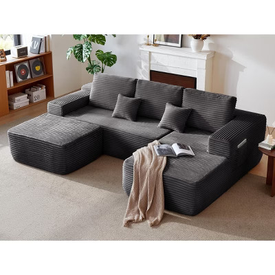 104"Cloud Sectional Sofa,U-Shaped Chaise,Deep Seat,Side Pockets,Plush Fabric,No Assembly,Grey,Right Facing | Target