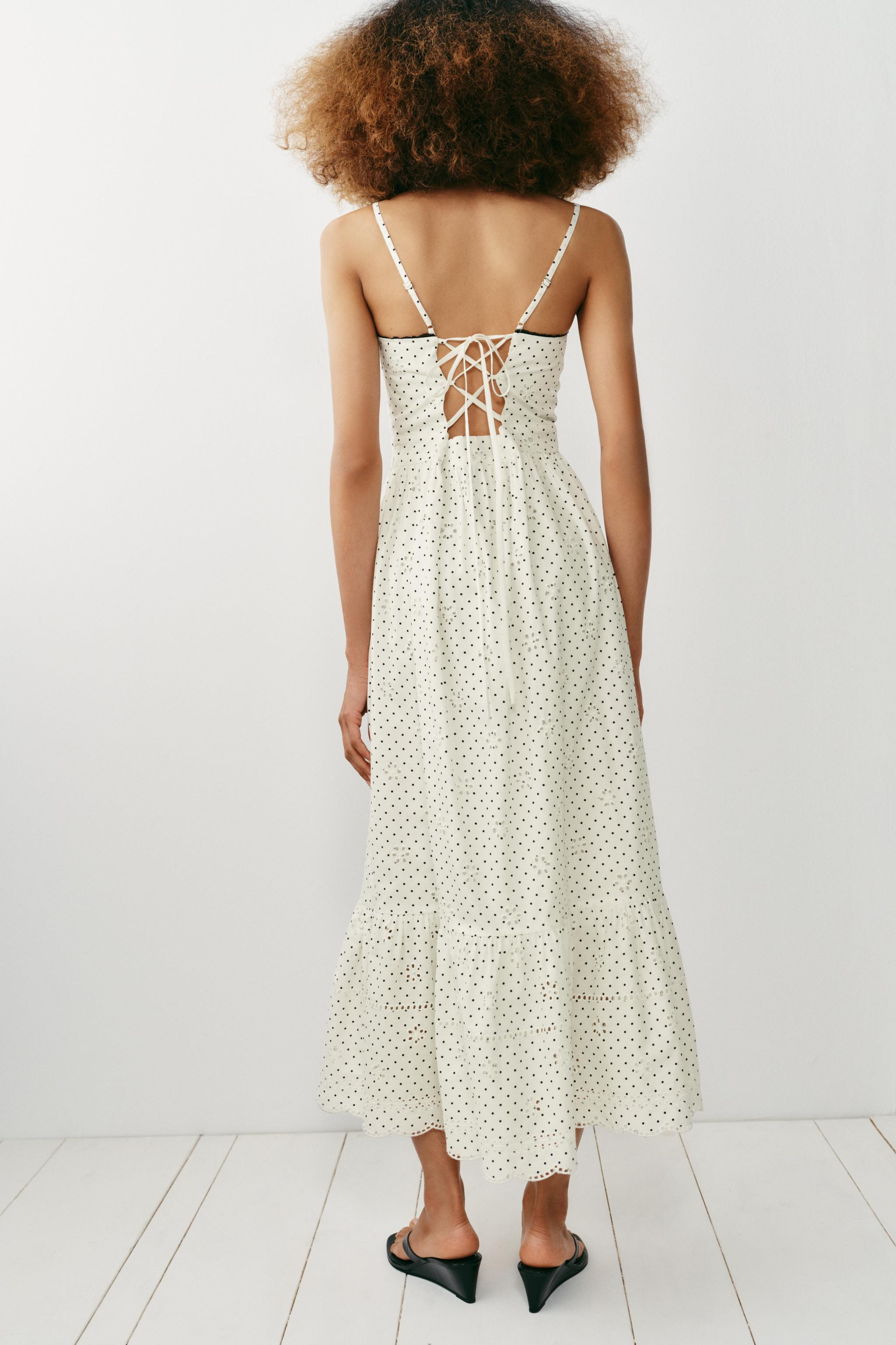 PRINTED EMBROIDERED EYELET MIDI DRESS | Zara US