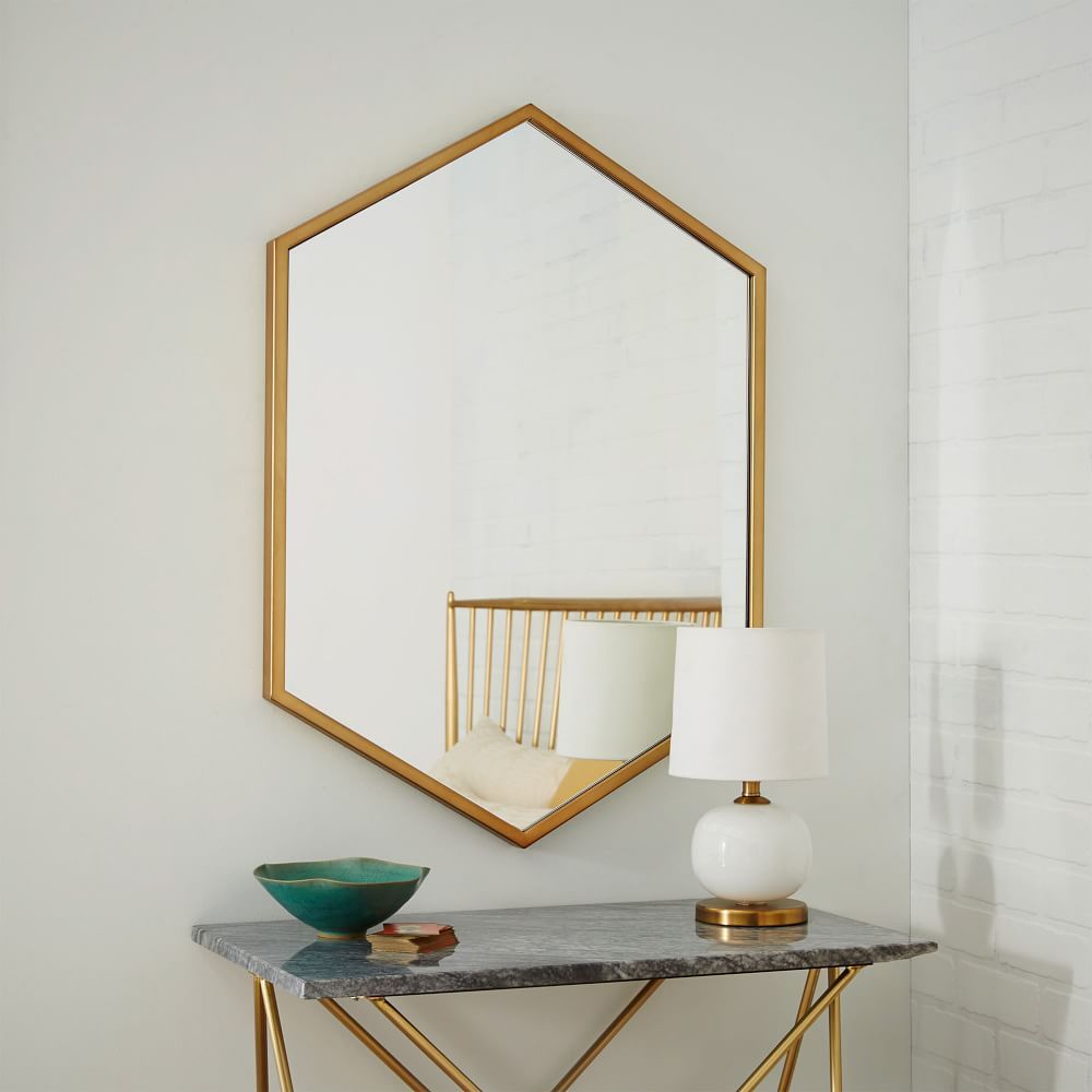 Metal Framed Hexagon Mirror, Antique Brass, UPS | West Elm (US)