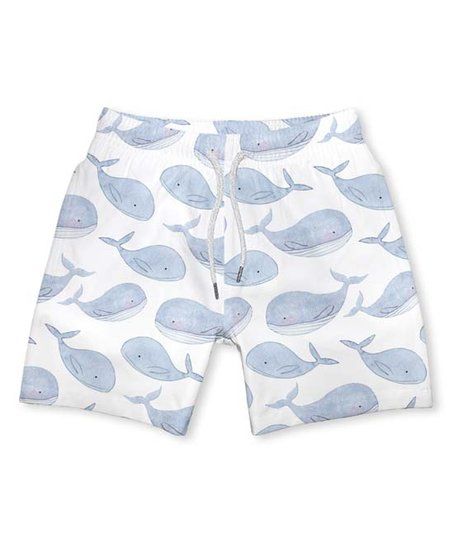 White & Blue Gray Whale Swim Trunks - Infant, Toddler & Boys | Zulily