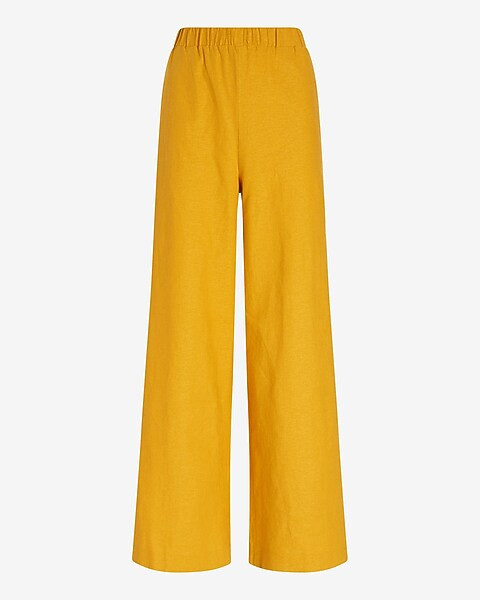 High Waisted Linen-Blend Pull On Wide Leg Pant | Express