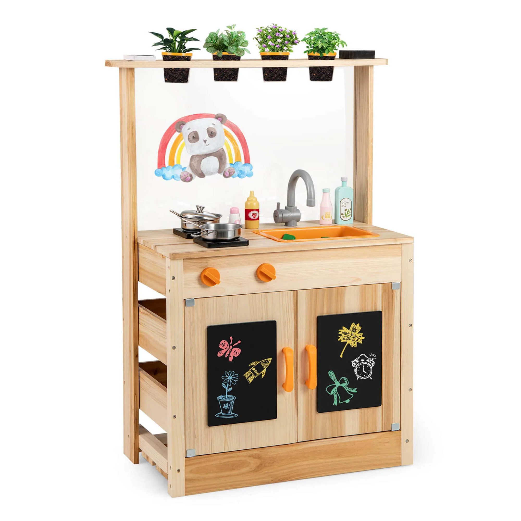 Costway Mud Kitchen for Kids with Planting Pots Stovetops Removable Sink Acrylic Panel | Walmart (US)
