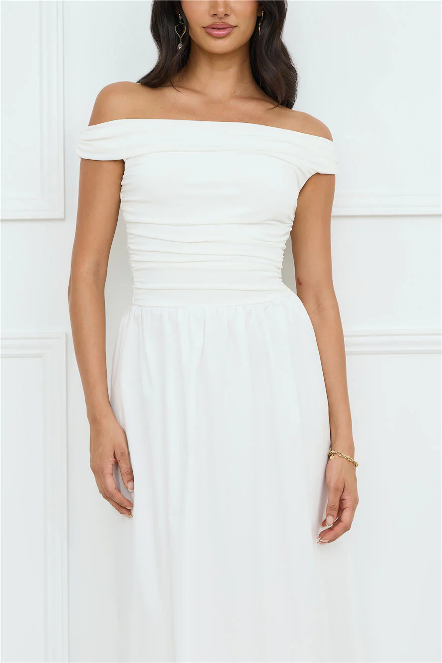Camellia Charm Off Shoulder Maxi Dress White | Hello Molly (AU)