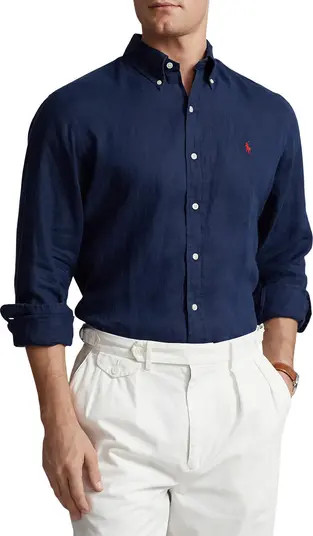 Slim Fit Linen Button-Down Shirt | Nordstrom