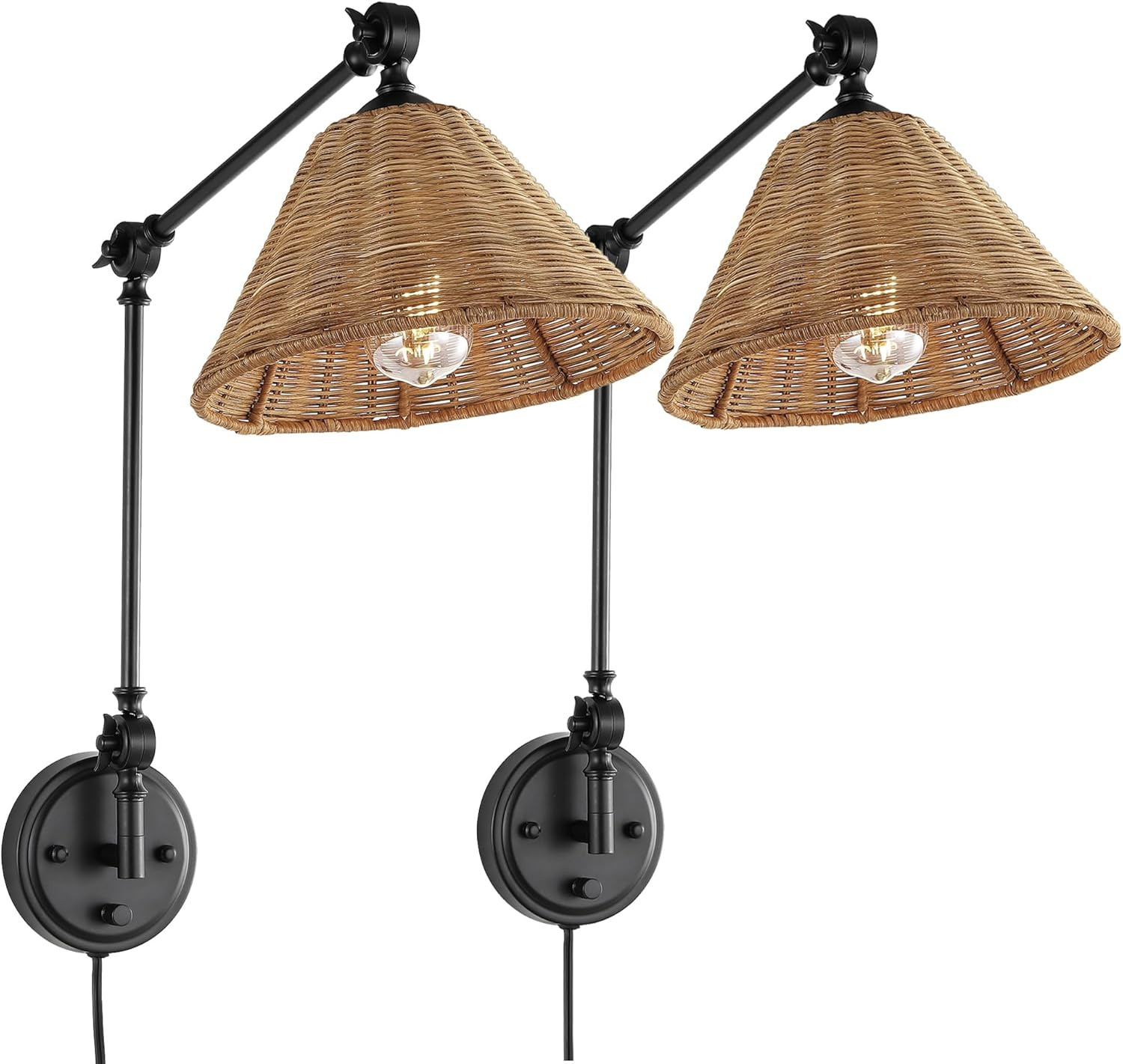 WINGBO Wall Sconce Rattan Wrapped Wall Lamp, Adjustable Swing Arm Wall Light Fixture Vintage Beds... | Amazon (US)