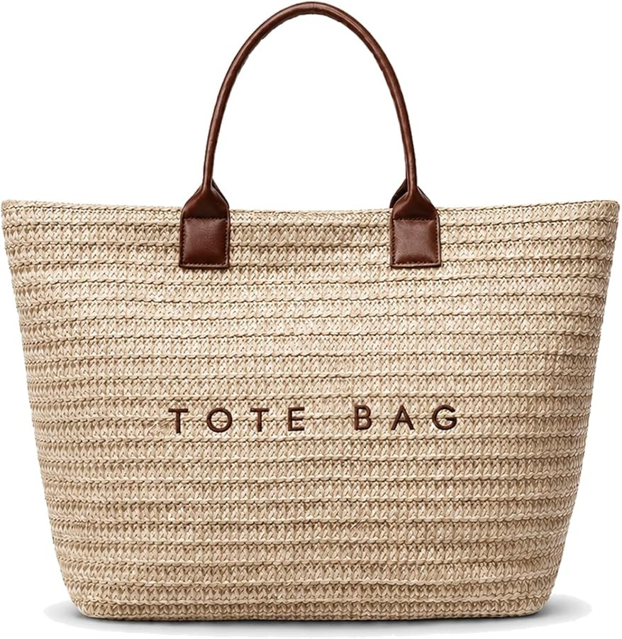 Women Straw Tote Bag Summer Beach Hobo Purse Weaving Swim Travel Woven Handbag | Amazon (US)