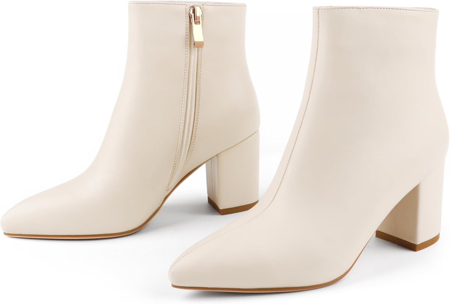 JOY IN LOVE Women's Ankle Boots Chunky Block Heel Pointed Toe Zipper Boots | Amazon (US)