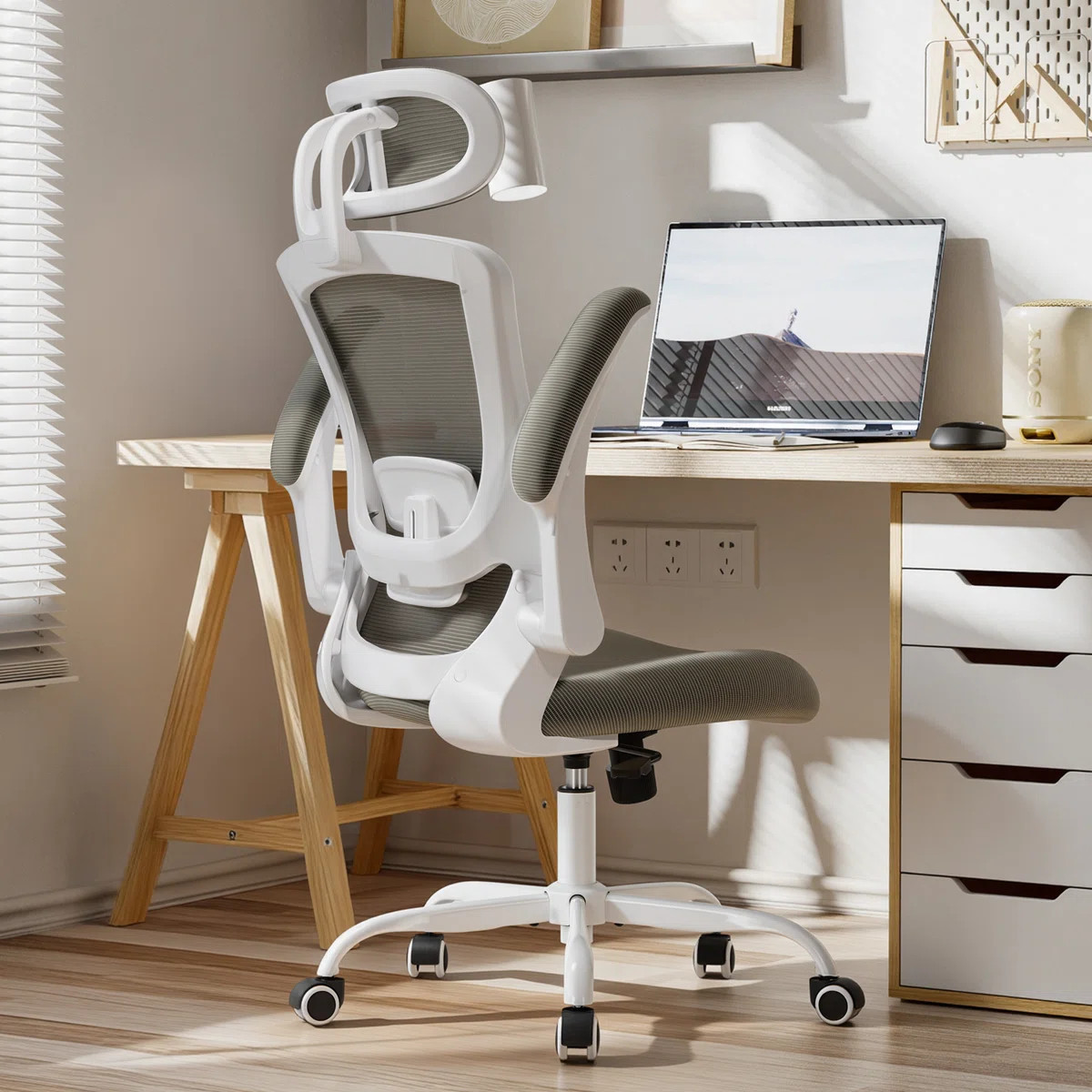 Inbox Zero Ergonomic Mesh Office Chair with Flip-Up Arms, Adjustable Height & Lumbar Support - Br... | Wayfair North America