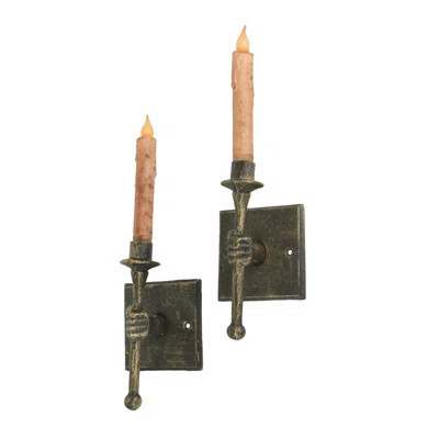 Rustic western antique bronze finish cast iron torchbearer hand wall sconce candle holders, set of 2 — 4.5 x 3.5 x 8 in. | Wayfair North America