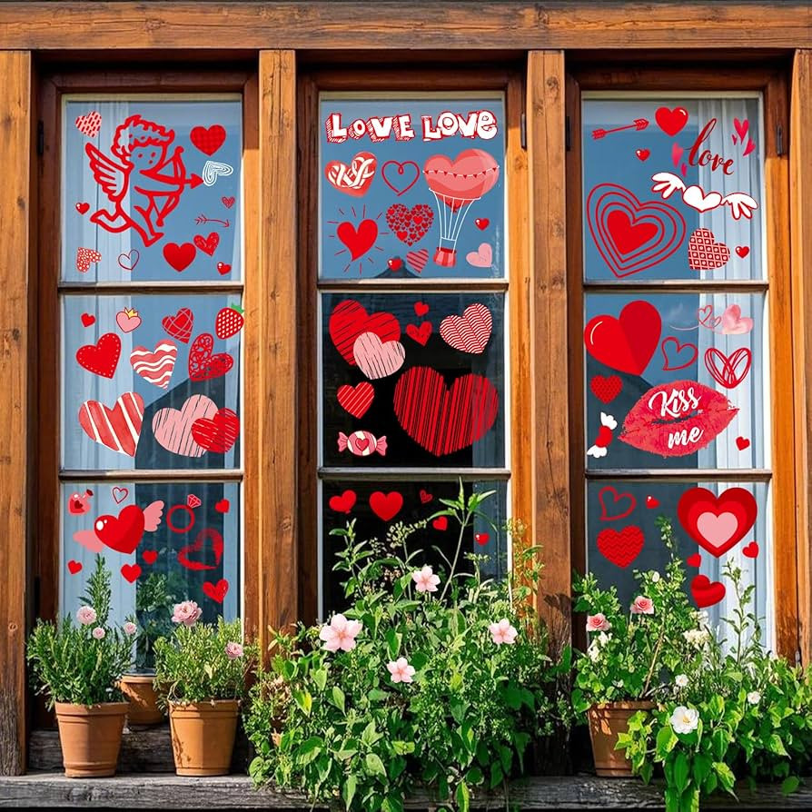 Valentines Day Decorations, 9 Sheets Valentine Window Clings Decor, Red Heart Stickers for Home, ... | Amazon (US)